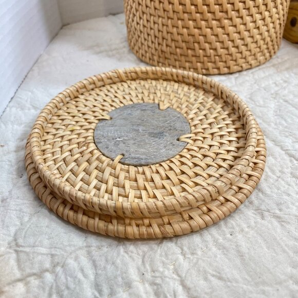 Set Of 2 Rustic Woven Baskets & Scarecrow Planter Figurine with Wagon - Handcraf - Picture 11 of 16